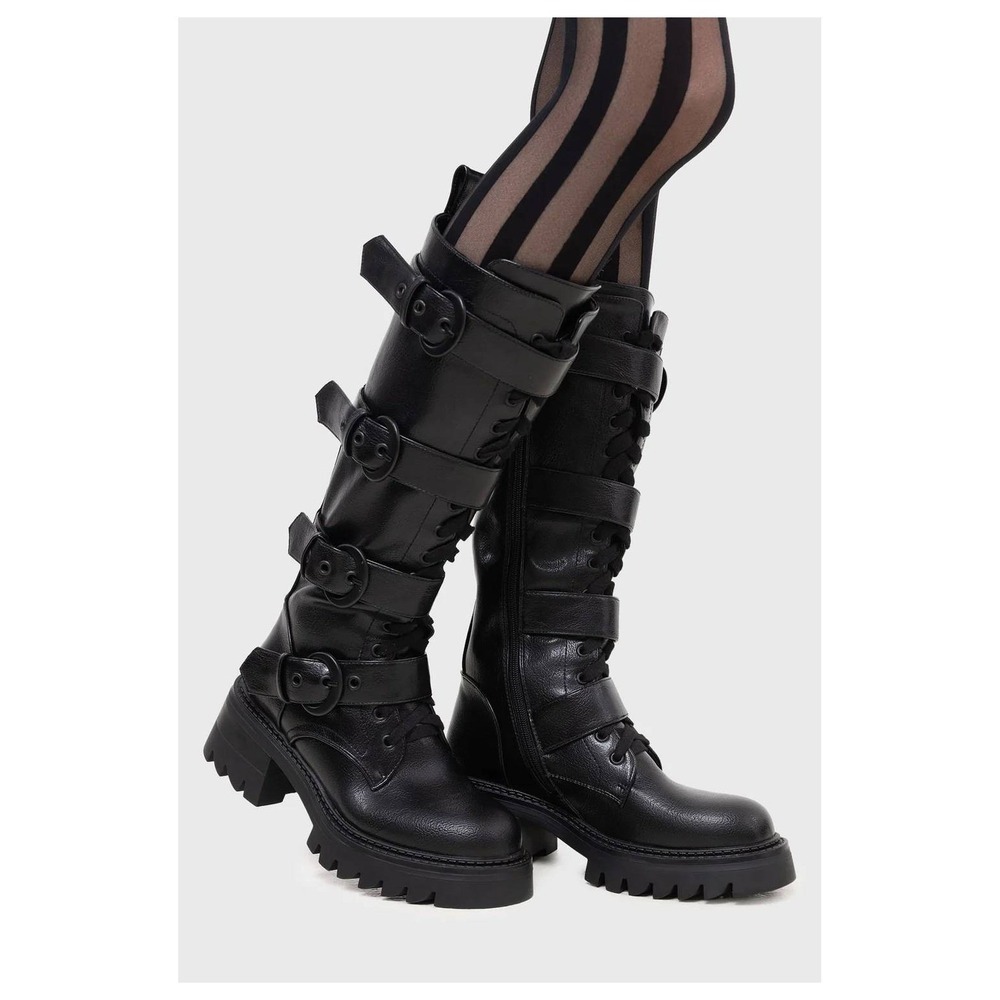 Killstar Lunaclysm lace up black boots with straps US size 5 NEW